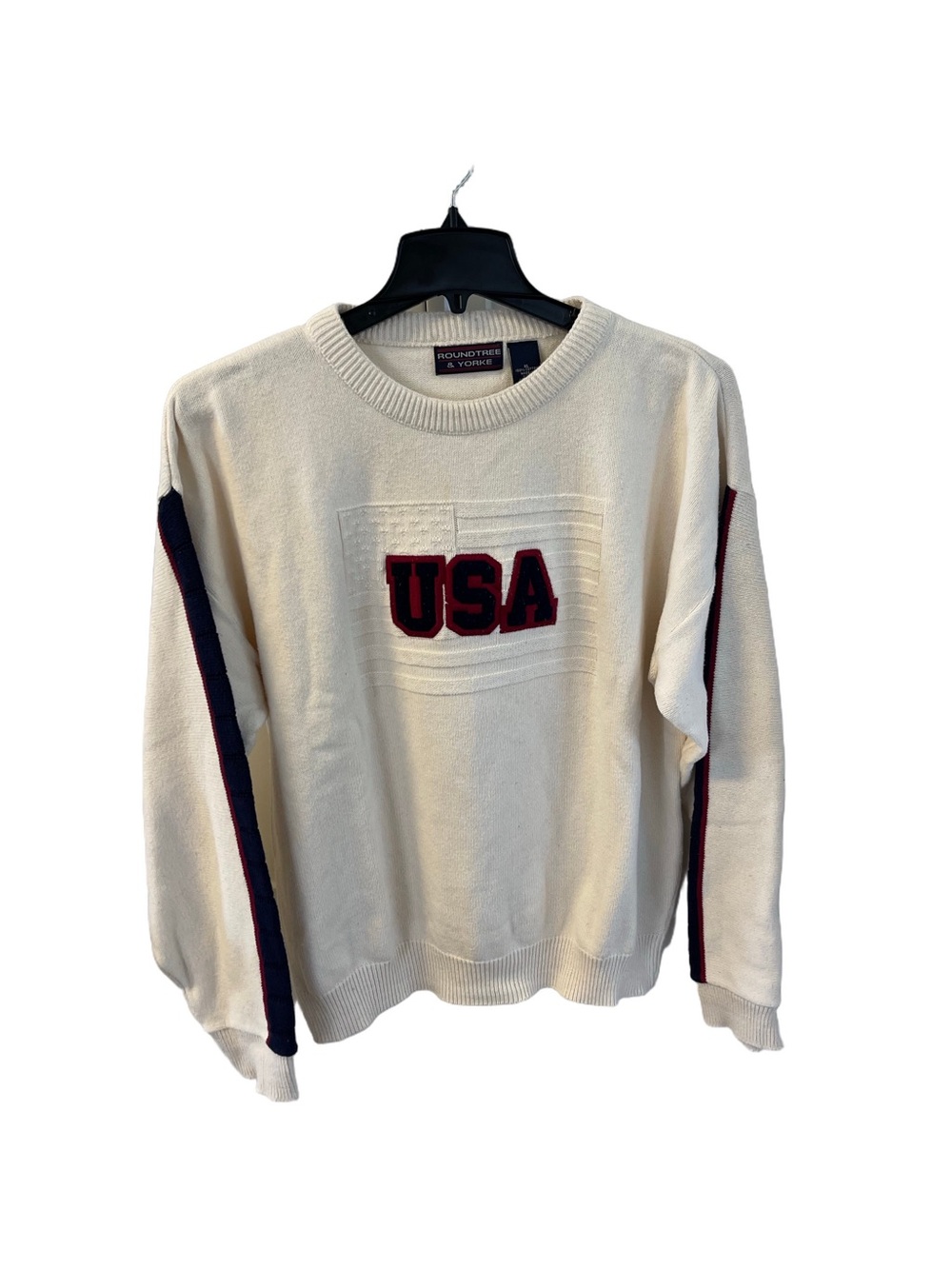 Roundtree & Yorke Cream USA Men’s Crewneck Knit Sweater Sz XL